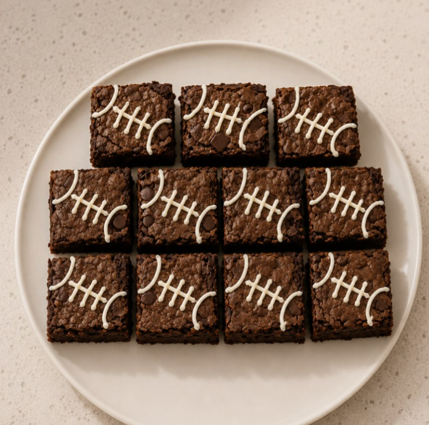 Brownies decorated like footballs
